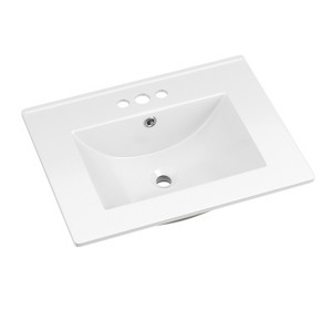 APRILSOUL Bathroom Vanity Sink Top with Three Holes, Ceramic Vanity Sink Top with Overflow, Drop in Bathroom Vessel Sink, Glossy White - 1 of 4