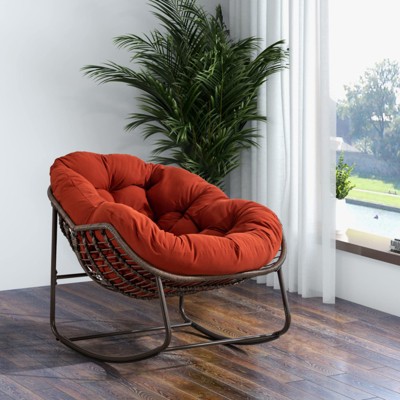 SKRAN Outdoor Rattan Rocking Chair,Padded Cushion Rocker Recliner Chair Outdoor for Front Porch, Living Room, Patio, Garden, Orange