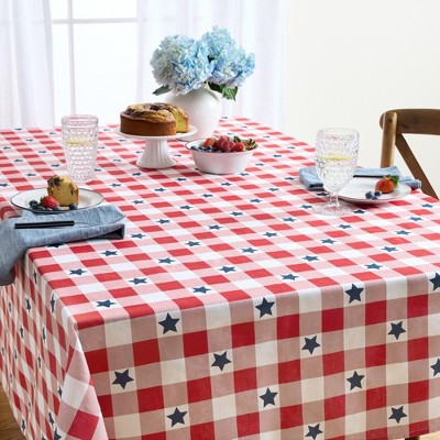 Patriotic Red White and Blue Cotton Rectangle Tablecloth