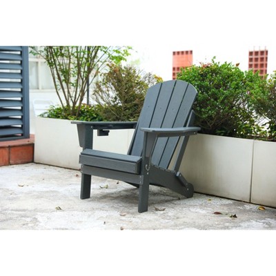 NicBex Wooden Outdoor Folding Chair with Dual Cup Holder, Patio Chair Composite Adirondack Chair for Terrace, Beach