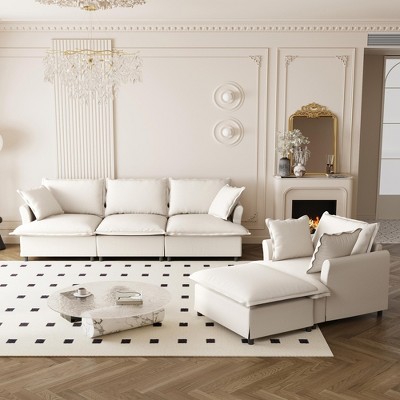 YOOCOZZ Chenille Upholstered Sectional Sofa with 3-Seat Sofa, Single Sofa and 4 Pillows