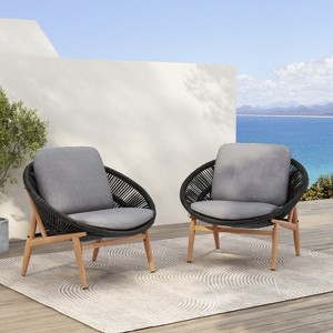 Christopher Knight Home Celine Bohemian Outdoor Papasan Style Wicker Lounge Chair with Cushions (Set of 2) - 1 of 4