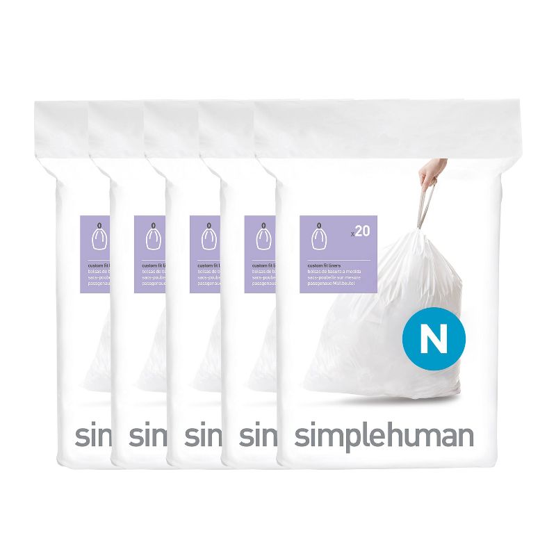 simplehuman 45L-50L Code N Custom Fit Trash Bags Liner White, 1 of 5