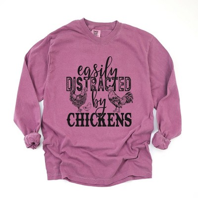 Simply Sage Market Women's Distracted By Chickens Long Sleeve Garment Dyed Tee
