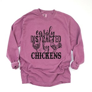 Simply Sage Market Women's Distracted By Chickens Long Sleeve Garment Dyed Tee - 1 of 2