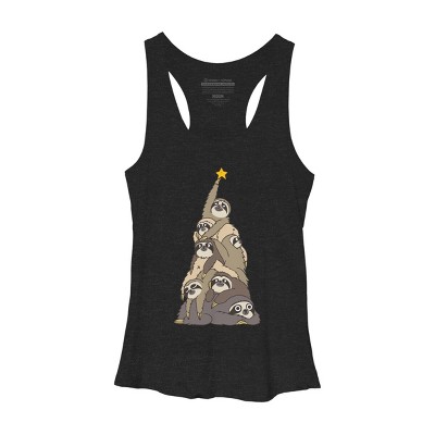 Women's Design By Humans Christmas Tree Sloths By huebucket Racerback Tank Top