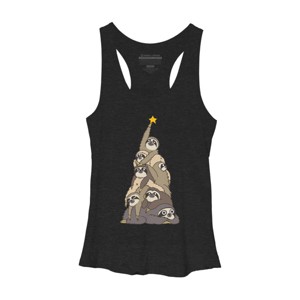 Women's Design By Humans Christmas Tree Sloths By huebucket Racerback Tank Top - 1 of 3