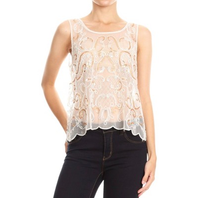 Anna-Kaci Women's Sheer Embroidered Lace Top