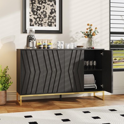 Sideboard Buffet Cabinet, Modern Console Table with Adjustable Shelf, Black Accent Cabinet