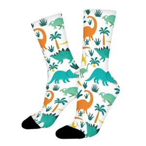 Cute Colorful Dinosaur Women Printed Crew Socks Funny Funky Socks Soft Polyester Novelty Gifts for Artists Men - 1 of 1