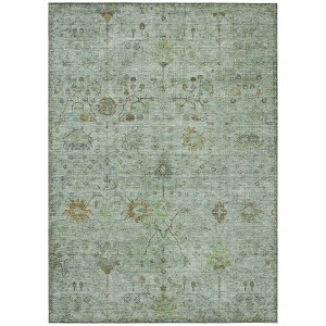 Artichoke Green And Gray Floral Washable Indoor Outdoor Area Rug - 1 of 4