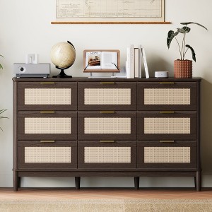Modern Large Rattan Dresser with Deep Storage Drawers and Metal Pulls for Bedroom or Entryway - 1 of 4