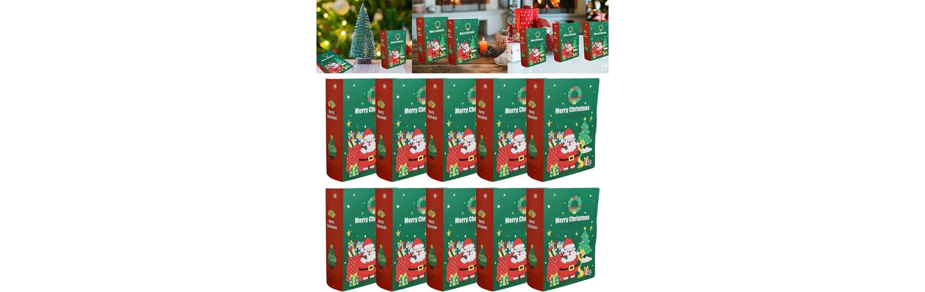 10-Pack Christmas Treat Box, Book Shape Cartoon Candy Gift Box for Santa Christmas Tree Pastry, Holiday Birthday Wedding Party Decorations