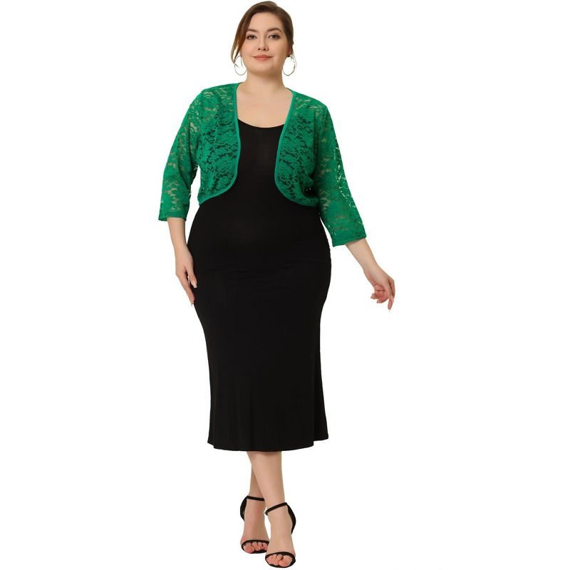 Agnes Orinda Women's Plus Size Sheer Shrug Cardigan 3/4 Sleeves Floral Lace Crop Shrugs, 3 of 6