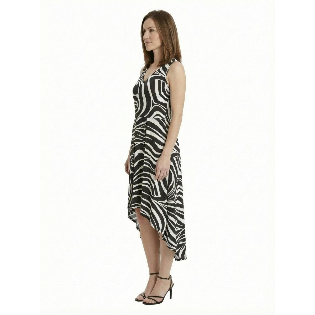 24seven Elevate Petite Zebra Sleeveless Fit N Flare High Low Pocket Midi Dress - thumbnail 2