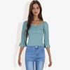 Anna-Kaci Women's Square Neck Ruched Bust 3/4 Sleeve Peplum Fashion Style Top - 3 of 4