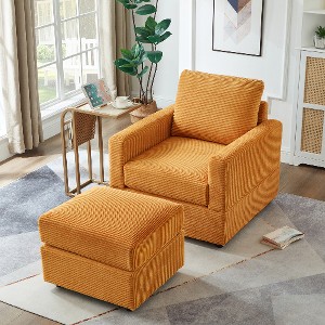 Lyngins Corduroy Accent Chair with Ottoman, Modular Sectional Sofa Chair, Upholstered Sofa Chair/Couch Chair, Classic Chaise Lounge for Living Room - 1 of 4