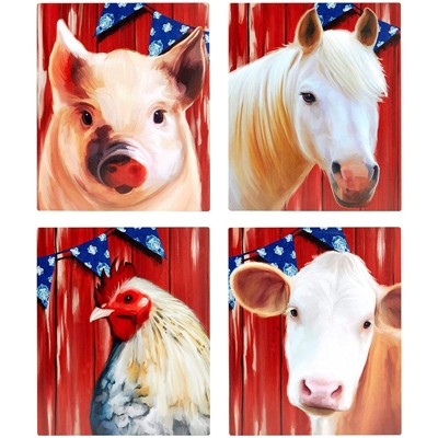 Farmlyn Creek 4 Pack Farm Animal Wall Decor Set for Kitchen (7.8 x 9.4 Inches)