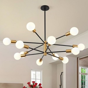 KAISITE 8-Light Dimmable Black and Gold Modern Sputnik Chandelier - 1 of 4