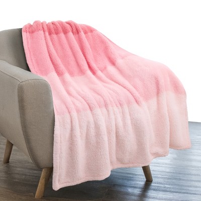 Pink Gradient Reversible Faux Fur Sherpa Throw Blanket