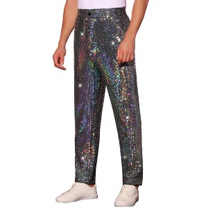 INSPIRE CHIC Men's Party Disco Shiny Sparkly Straight Leg Sequins Pants - 1 of 4