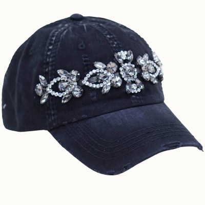 Women's Wo's Bejeweled Bling Glitz Distressed Cap - Olive & Pique
