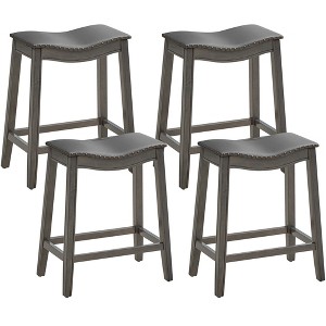 Tangkula Set of 4 Saddle Bar Stools Counter Height Kitchen Chairs w/ Rubber Wood Legs - 1 of 4