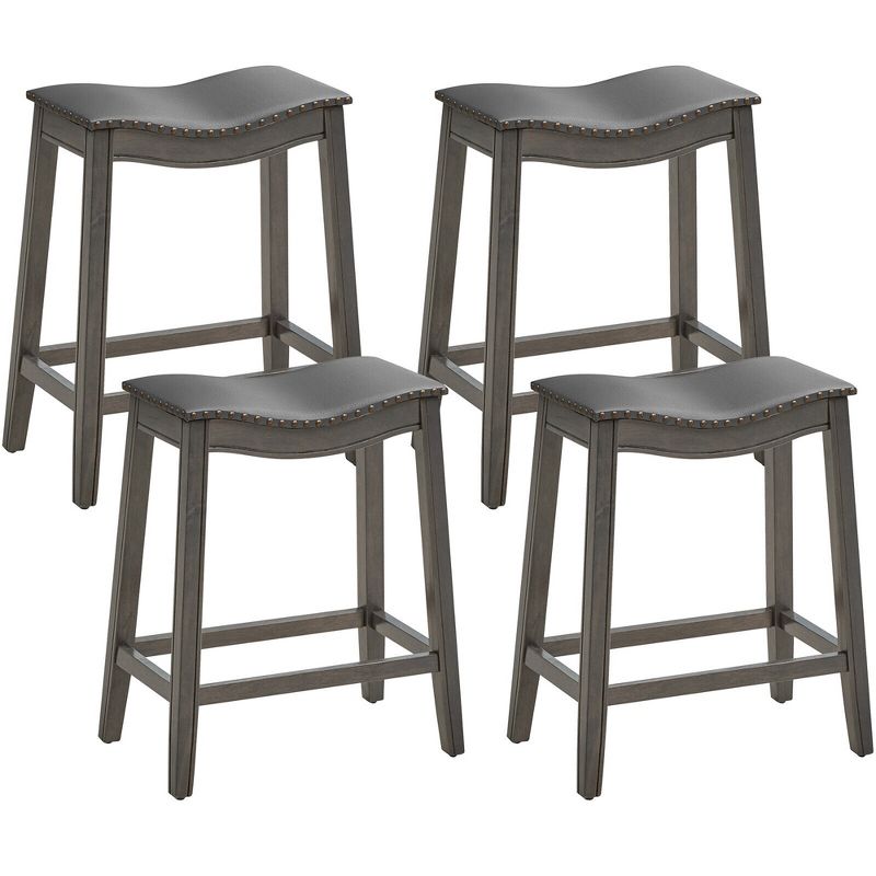Tangkula Set of 4 Saddle Bar Stools Counter Height Kitchen Chairs w/ Rubber Wood Legs, 1 of 10