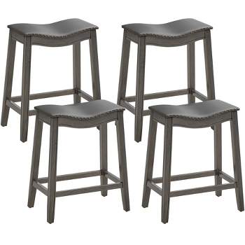 Tangkula Set of 4 Saddle Bar Stools Counter Height Kitchen Chairs w/ Rubber Wood Legs