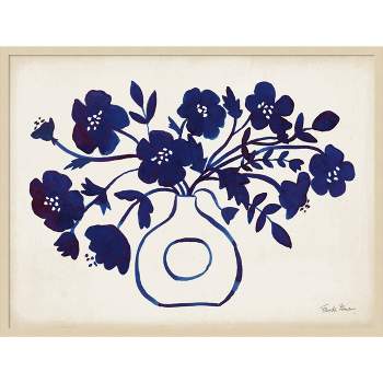 41"x31" Modern Blue Vase II by Farida Zaman Wood Framed Wall Art Print Brown - Amanti Art