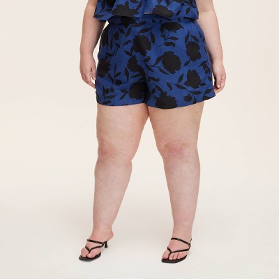 Women's Classic Rose High-Rise Linen Flared  Shorts -  kate spade new york x Target Navy/Black