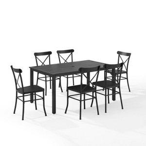 Astrid 7pc Outdoor Metal Dining Set - Matte Black - Crosley: Weather-Resistant, 6 Armless Chairs, Rectangular Table with Umbrella Hole - 1 of 4