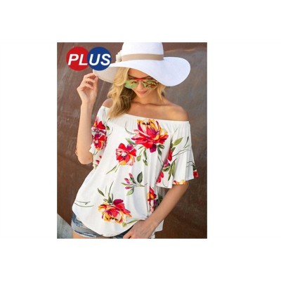 Women's Off Shoulder Floral Print Ruffle Top - E. Luna