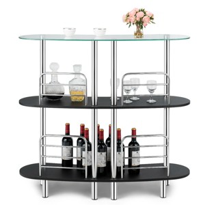 Costway Decorative  Storage Cabinets  Home Liquor Pub Table w/Tempered Glass Top & 2 Shelves - 1 of 4