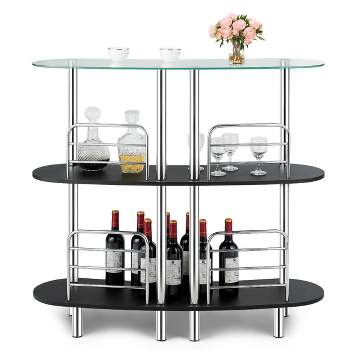 Costway Decorative  Storage Cabinets  Home Liquor Pub Table w/Tempered Glass Top & 2 Shelves