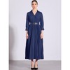 INSPIRE CHIC Women's Casual Pleated Collar V Neck Belted Maxi Dresses - 4 of 4