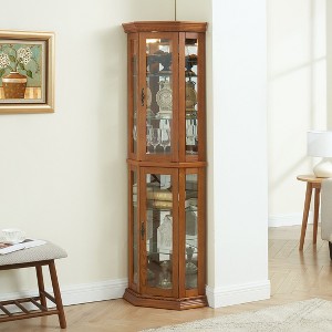Sapphtopaz Corner Bookcase with Storage, Space Saving Display Curio Cabinet, Glass Bookshelf Shelf Tower for Small Spaces, Office - 1 of 4