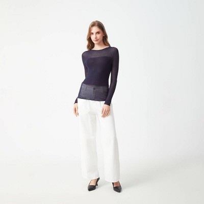 Women's Long Sleeve Semi Sheer Seamless Sweater - A New Day™
