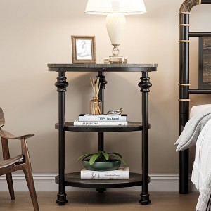 Round Side Table, Small End Table with 3 Shelves for Living Room, Bedroom - 1 of 4