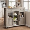 41" Kitchen Island with Drop Leaf, Rolling Island with 2 Glass Door Cabinets, 3 Open Shelves & 2 Drawers, Mobile Island Table, Gray - 2 of 4