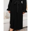Women Plus Size Dress V Neck Ruffle Long Sleeve Long Dress Casual Summer Pleate Dress with Waistband - 3 of 4