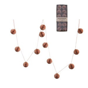 Storied Home Handmade Recycled Paper Honeycomb Ball Garland with Gold Glitter, Peach Color - 1 of 4