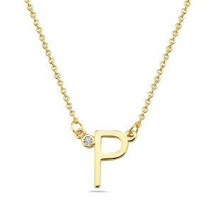 Stylish 14k gold plated initial necklace adorned with sparkling cubic zirconia for a personalized and elegant touch. - 1 of 2