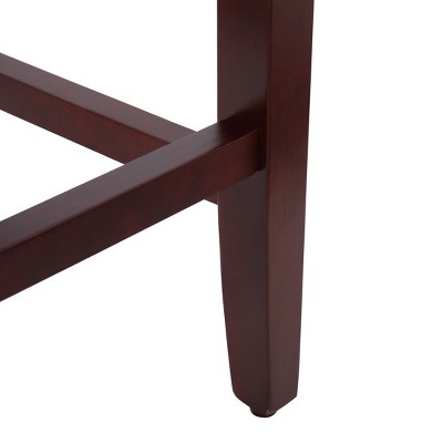 24" Cherry and Beige Upholstered Saddle Seat Counter Stool