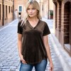 Amaryllis Women's Short-Sleeve Casual V-Neck Velvet High Low Tee Soft Luxurious Rich Texture - 2 of 4