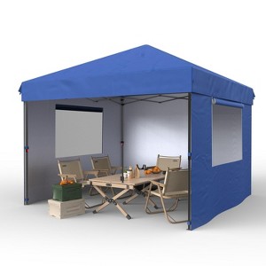 10x10 Pop Up Canopy with 3 Sidewalls - Easy Up Camping Tent with One Button Push Setup for Deck, Garden, Sports, Beach, Party - 1 of 4
