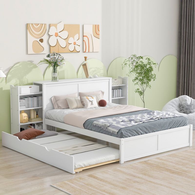 Storage Platform Bed with Pull Out Shelves and Twin Size Trundle Bed-ModernLuxe, 1 of 14