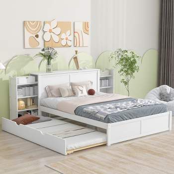 Storage Platform Bed with Pull Out Shelves and Twin Size Trundle Bed-ModernLuxe