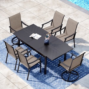 Captiva Designs 7pc Outdoor Patio Black Steel Dining Table & Brown Textilene Arm Chairs - 1 of 4