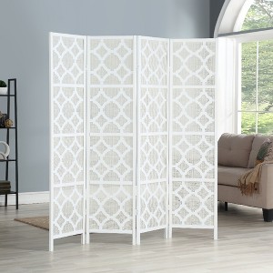 KWPZQEB 4 Panel Room Divider, 70.31" H Wood Freestanding Folding Portable Partition Screens w/ Quarterfoil infused Diamond Design for Living Room - 1 of 4